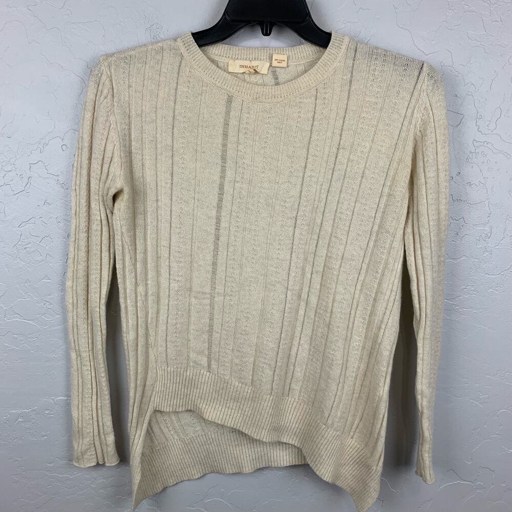 Inhabit Cashmere Sweater Womens Size Small Cream Beige Knit Asymmetrical Hem